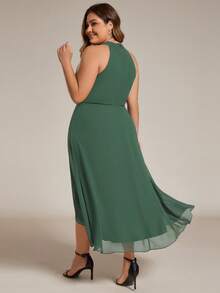 Plus-Size Elegant Chiffon Sleeveless Halter Asymmetric Hem Guest Dress For Wedding And Bridesmaid Occasions