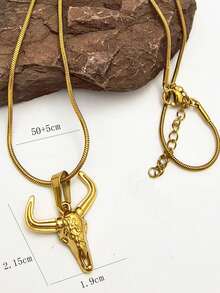 1 pieza Collar de acero inoxidable chapado en oro de 18K personalizado de estilo hip-hop callejero, collar con colgante de calavera de toro de acero inoxidable vintage, joyería de estilo occidental vaquero con dije de animal para hip-hop