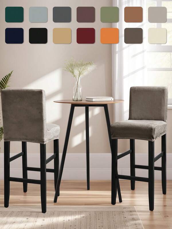 1pc Khaki Milk Silk Waterproof Bar Stool Cover, Classic Minimalist Design, Stretch Dust-Proof Bar Chair Slipcover, Suitable For Hotel, Restaurant, Living Room Chair Daily Use, Beige, Navy, Light Gray, Autumn Decor, Room Decor, Back To School, School Supplies