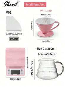 shoxil 1 件粉色咖啡礼盒 - 全套手冲咖啡套装（01 和 02 号）适合情人节和节假日 | 便携式旅行友好型设计，适合女士、情侣和咖啡爱好者的特别礼物 - 粉紅色套裝 - 查看 17