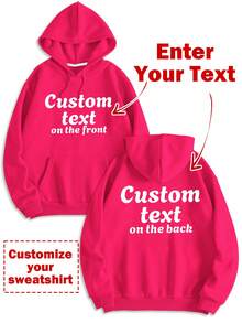 Customized Women's Fleece Sweatshirt With Pockets - Customizable Front And Back Of Sweatshirt, Add Your Own Text, Choose Color And Font, As A Gift For Girlfriend, Family Or Yourself. - Hot Pink - View 1