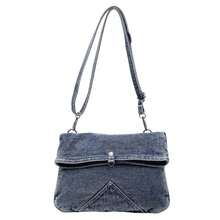 Women's Denim Shoulder Bag With Magnetic Snap Fashionable Adjustable Crossbody Bag For Work, Travel - Blue - View 7