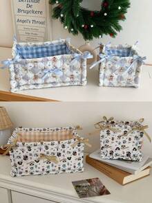 Bear Storage Basket – Hand-Quilted Cute Home Snack Holder, Desktop Small Item Organizer.