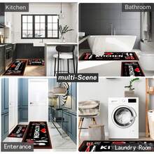 1/2/3pcs Set Simple Kitchenware Print Kitchen Mat Set, Very Good Home Decorative Mat, Flannel Material Dry Non-Slip Soft Comfortable Easy To Clean, Suitable For Bathroom Door Mat Bedroom Living Room Porch Laundry