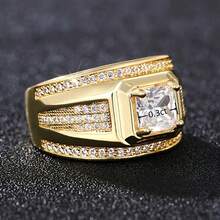 Best-Selling  Men's Business Square Cubic Synthetic Zirconia And White Ring, Fashionable Princess Cut Cubic Synthetic Zirconia Micro-Pavé Ring For Casual Attire, Versatile Executive Jewelry Accessory, High-Quality Men's Ring - Nhẫn vuông vàng - Xem 7