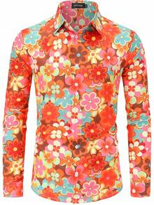 70s Outfits For Men Long Sleeve Casual Button Down 70s Disco Retro Paisley Shirt 70s Floral Vintage Hip Hop Shirts-20256688 - 顏色---8 - 查看 4