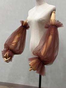 1pc Black Mesh Bubble Sleeve & 2pcs Elastic Bride Sleeve Covers Autumn Accessories