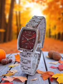 Potenzia Women's Mini Elegant Square Waterproof Watch Beautiful Silver Steel Bracelet - Red - View 4