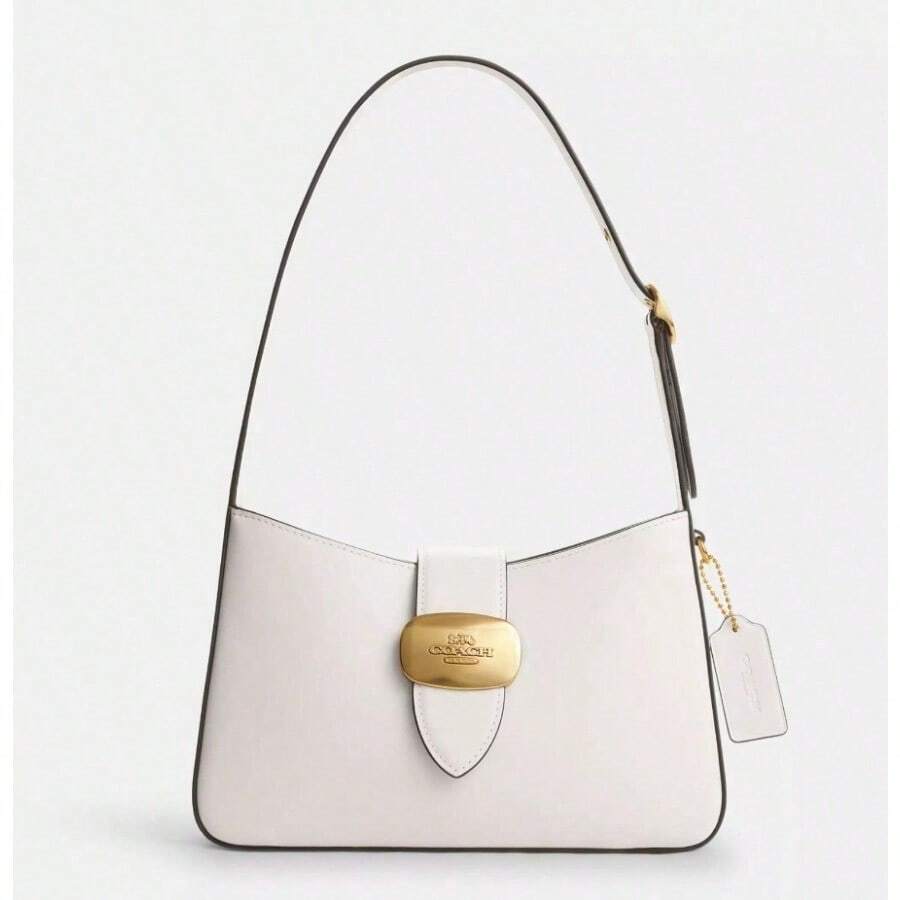 Coach COACH Women's Eliza 25 Half Moon Bag Solid Color With Non-Detachable Strap Buckle Closure Convertible Shoulder Handheld Medium Size Chalk White CP004