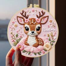 1 Piece Embroidery Kit, 20x20cm/7.9x7.9 Inches Pink Deer, Pattern DIY Embroidery Kit, Suitable For Adult Beginners, Including Embroidery Cloth, Instruction Manual, Embroidery Frame And Needle And Thread, Christmas Gift For Friends Or Family, Furniture, Office Handmade Artwork