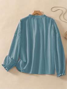 Women's Embroidered Loose Retro Long Sleeve Blouse Top, Suitable For Autumn - Teal Blue - View 2