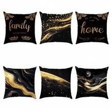 6 pièces Housses de coussin décoratives pour la maison, texture de marbre noir et or, matériau en velours imprimé sur un seul côté, dimensions 45*45/50*50/40*40 cm. Convient pour un canapé minimaliste moderne, la décoration du salon, les cadeaux, la décoration de fête. - 6 pièces - Or noir - Voir 12