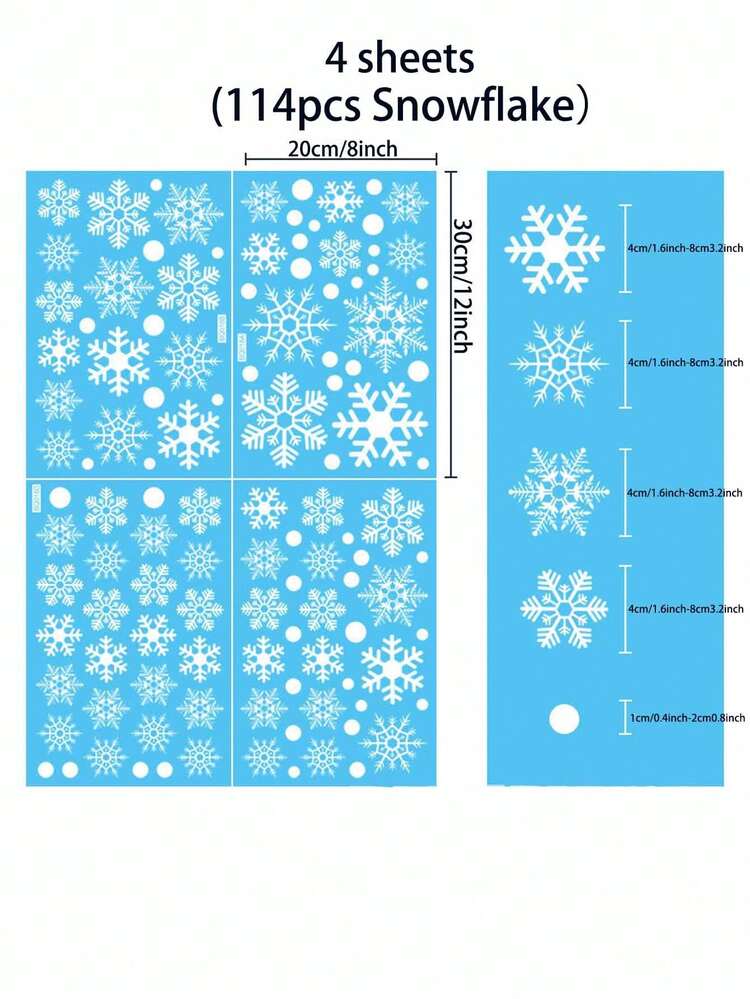 1 套雪花窗贴（114 件）套装 - 静电无电源，适用于圣诞节和冬季门房间装饰卧室装饰厨房装饰墙贴墙面装饰贴纸 - 彩色 - 查看 7