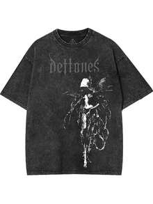 Retro Limited Edition Retro Sub-Tone T-Shirt, Rock Band Heavy Metal Neutral Cotton Pattern Washed TeeGothic Punk Grunge Emo Y2K Clothes, Rock Music Merch. - 黑色 - 查看 1