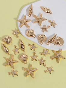 25pcs Assorted Gold Plated Starfish & Shell Pendants, DIY Jewelry Accessories For Necklace, Bracelet, Earrings - Yellow Gold - View 3