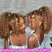 NARNI 30 36 Inch Highlight 360 Deep Wave Wig Hidden Invisible Strap 360 Full Lace Front Wigs Human Hair 250% Density Ombre Honey Blonde Drawstring Wig Human Hair For Women Pre Plucked Colored 4/27 Glueless Curly Wig Human Hair - S4/27 - View 6