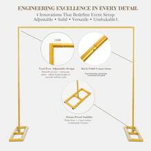 1 pieza El arco dorado de boda es adecuado para celebrar ceremonias. Kit de soporte de arco de metal rectangular para globos. Marco de arco cuadrado de flores de jardín. Tubo portátil y ajustable, resistente, con base, adecuado para celebraciones de aniversario, fiestas de cumpleaños, bodas, baby showers, decoración del hogar y decoraciones para fiestas festivas. Soporte decorativo para globos