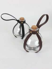 1 件黑魔法药水瓶，带软木塞，塑料瓶，圆形 PU 皮革角色扮演配件，女巫和服装爱好者的理想礼物，适合万圣节、LARP 幻想派对、文艺复兴角色扮演配件、万圣节服装配件 - 查看 7