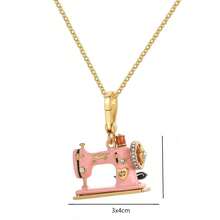 1pc Fashionable & Cute Enamel Pink Letter Heart Sewing Machine Pendant Necklace, Suitable For Women's Sweet & Elegant Party Jewelry, Bag/Key Chain Pendant, Halloween Gift - Pink Sewing Machine Necklace - View 4