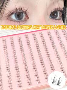 Asiteo 120片C型卷翘火焰状下睫毛，柔软自然，适合新手，无需胶水，氧气女孩风格，可爱清新卡通系列分段式下假睫毛