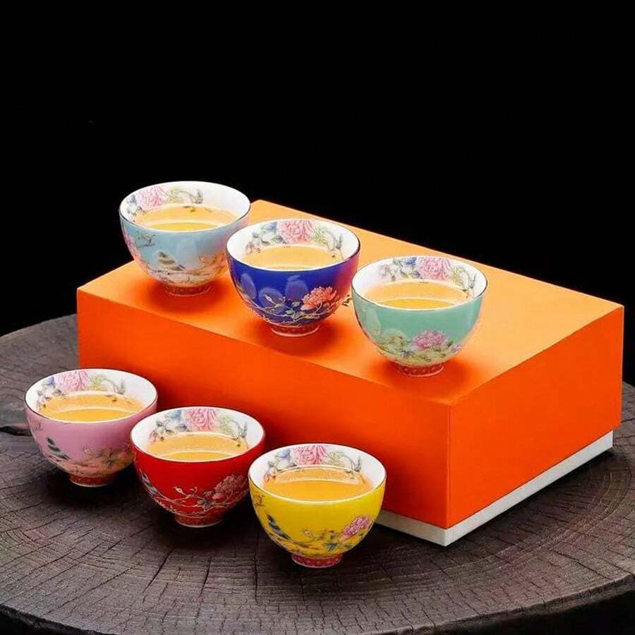6-Piece Set Of Ceramic Small Tea Cups, Drinking Cups, Suitable For Family Gatherings/Friend Parties, High-End Packaging Can Be Used As Gifts, Suitable For Coffee And Tea Drinks 65ml/2.20oz