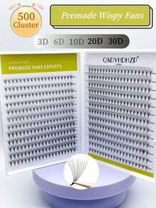 500 piezas de extensiones de pestañas premontadas, 3D/6D/9D/10D/20D/30D, longitud mixta de 8-15mm, rizo D, puntas afiladas, extensiones de pestañas esponjosas premontadas hechas a mano - D - Ver 2