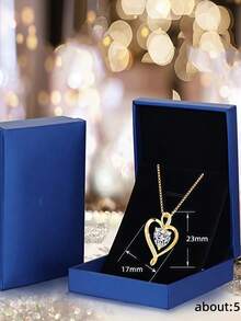 1 pieza Elegante collar con colgante en forma de corazón, incrustado con circonita cúbica, piedra natal de abril, montura de 3 garras, núcleo de cobre, adecuado para uso diario y como regalo