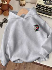 男童休闲时尚街头卡通字母印花落肩宽松保暖抓绒卫衣，秋冬款