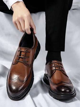 Zapatos de vestir de boda de cuero marrón de estilo casual elegante, versátiles para uso diario en todas las estaciones