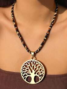 1 Pc Bohemian Bold Minimalist Statement Pendant With Leopard Print Cord Necklace, Suitable For Daily Outings, Christmas And Birthday Gifts