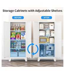 61-Inch White Metal Storage Cabinet (With Adjustable Shelves): Can Be Used As A Foyer Storage Cabinet / Filing Cabinet / Tool Cabinet. Suitable For Various Scenarios Such As Offices, Hallways, Bedrooms, Kitchens, Laboratories, Garages, Schools, Hospitals, Etc. - trắng - Xem 8