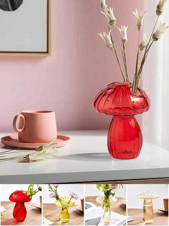 1 pezzo Vaso decorativo in vetro colorato a forma di fungo, accessorio per la decorazione della casa in materiale di vetro, decorazione domestica minimalista di colore solido, adatto per fiori e piante in vaso, decorazione floreale per casa e ristorante, per tutte le stagioni