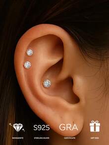 Juego de 3 pares de pendientes de botón de moissanita de plata de ley 925, viene con caja de regalo, excelente para regalar