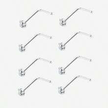 8pcs 1.5/2/2.5/3mm Cubic Zirconia Nose Piercing Jewelry Nose Studs, I L Shaped Shiny Crystal Bone Nostril Piercing Jewelry