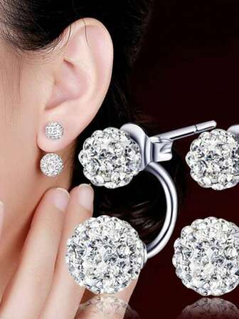 1 Pair Of Women's Earrings, Shambhala Spiral Earrings, Shiny, Suitable For Parties, Banquets, Weddings, Shiny Pair Of Sparkling Ball Earrings