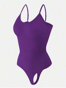 1pc Women Seamless Shaping Bodysuit With Thong Bottom, Slimming Bodyshaper Tummy Control Flat Belly Sheath Jumpsuit Shapewear Waist Trainer Shaper - 紫色 - 查看 8