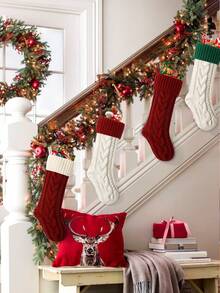 1pc Christmas Knit Stockings, 18" Large Xmas Hanging Stockings Socks, Double Sided Fireplace Hanging Stockings, Christmas Decorations, Party Gifts Party Favors, Personalized Initial Stocking, Christmas Tree Decorations, Christmas Decorations For Home, Christmas Decorations For Home, Christmas Gifts Package, Christmas Decor, Noel Decor, 2026 New Year Decor,Christmas Gifts