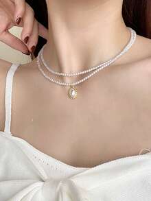 1 件简约设计优雅仿珍珠水钻猫眼珠链项链，百搭，适合女性日常佩戴、正式活动、送给女朋友、好朋友、生日的礼物 - 白 - 查看 7