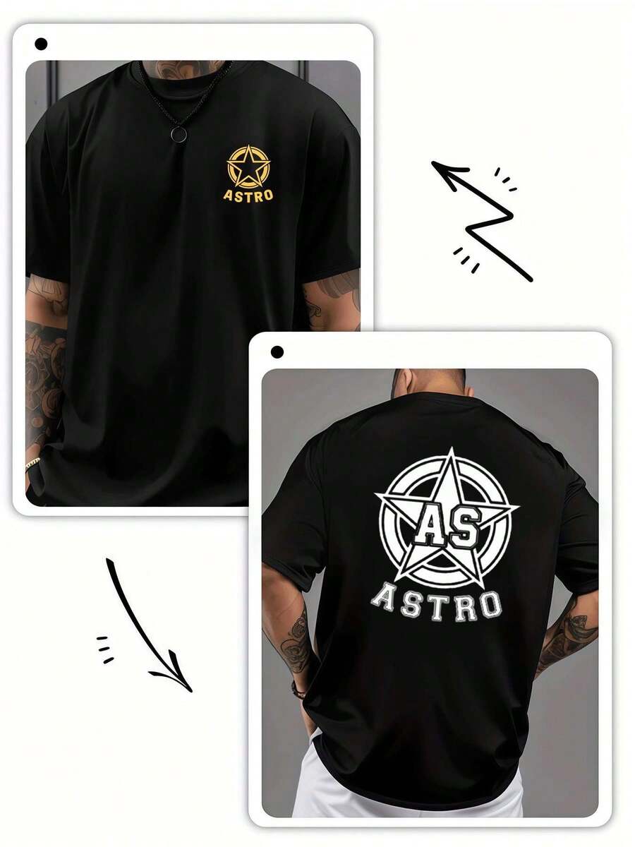 TAGLIE FORTI Graphic Tee ASTRO Crew Neck T-shirt da uomo oversize con grafica vintage bifacciale,Cotone di alta qualità, resistente ed elegante, stampa audace unica