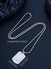 1 件时尚不锈钢狗牌吊坠项链，带串珠链，适合男士日常佩戴 - 銀色 - 查看 4