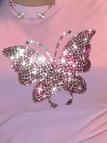 Howell The Casual And Versatile Letter Butterfly Style T-Shirt Is Suitable For Spring And Summer, Comfortable And Elastic - Pink - View 5