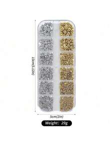 12-Piece Set Of Gold And Silver Half-Round Nail Art Accessories, Mixed Assembly 3D Nail Diamonds(Suitable For Halloween, Thanksgiving, Christmas, And Festive Party Nail Decorations) - 6格金色6格銀色 - 查看 3