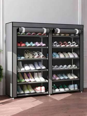 1pc Dustproof Shoe Rack With Cover, Storage Rack, Space Saving, Sturdy, Fashionable, Easy To Assemble And Disassemble, Portable, Suitable For Living Room, Bedroom, Entryway, Office, Home, Multi-Tier Storage, Gift For Holidays, Christmas, Children