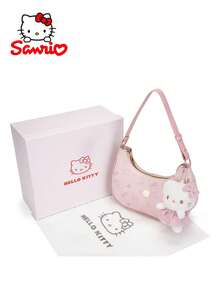 1pc Sanrio Hello Kitty Pink Underarm Shoulder Bag, Women's Handbag, Fashion Cosmetic And Storage Wallet With Pendant, Large Capacity, Synthetic Leather, Suitable For Daily Commute, Shopping, Holiday And Birthday Gifts, Christmas, Halloween , Bags Ladies Elegant - Multicolor - View 1