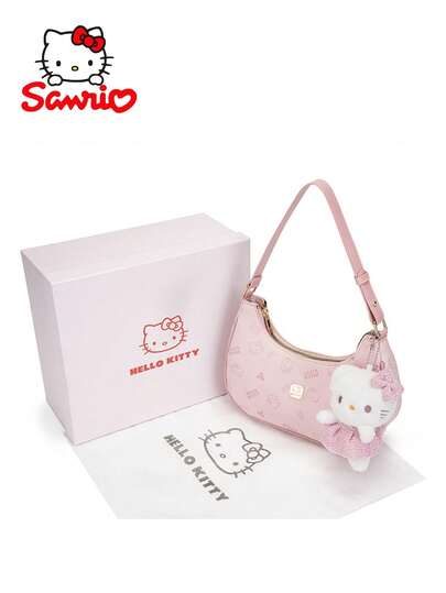 1pc Sanrio Hello Kitty Pink Underarm Shoulder Bag, Women's Handbag, Fashion Cosmetic And Storage Wallet With Pendant, Large Capacity, Synthetic Leather, Suitable For Daily Commute, Shopping, Holiday And Birthday Gifts, Christmas, Halloween , Bags Ladies Elegant
