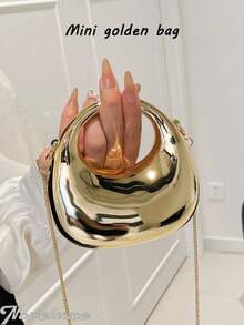 Gold Handbag, Evening Bag, Mirror Acrylic Crescent Box Tote, Oversized Crescent Bag, Fashion Multifunctional Chain Shoulder/Crossbody Bag, Holds Phone, Lipstick, Earphones, Valentine's Day Gift, Mother's Day Gift, Thanksgiving Gift, Halloween Gift,Sparkly Evening Bag For Christmas- Metallic Mini Bag. , Gold Bag - 彩色 - 查看 6