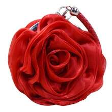Rose Shape Women's Evening Bag Clutch Handbag CLARA Women Rose Flower Clutch Purse Satin Handbag Wedding Evening Party Bag Novelty Gifts Valentines - 酒紅色 - 查看 2