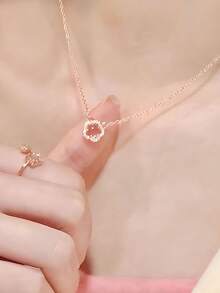 1pc Elegant Women's Jewelry, Romantic Cherry Blossom Necklace, Luxury Minimalist Design, Rose Gold Delicate Choker Necklace, Suitable For Daily Wear