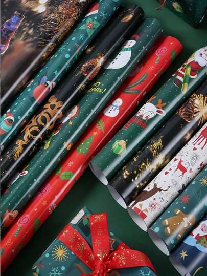 1/3/5 Weihnachtsgeschenkpapier - Weihnachtsmann, Weihnachtsbaum, HO HO HO! Einkaufsprodukte, Geschenke, Schneeflocken, Gold, Blau, Weiße Geschenke, Karten, Dekorationen - Keine Elektrizität erforderlich - Geeignet für den privaten oder gewerblichen Gebrauch, Weihnachtszubehör, saisonale Dekorationen, fröhliche Drucke, glatte Texturen, Feiertagsverpackung, Partyplanung, Weihnachten