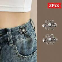 1/2/3/5 件裤腰收紧器，可调节腰带扣套装，用于牛仔裤的额外纽扣，使裤子、牛仔裤、袖子更紧的纽扣调节器（银色）可调节金属纽扣针，适用于牛仔裤和服装，时尚女孩配饰 - 彩色 - 查看 25